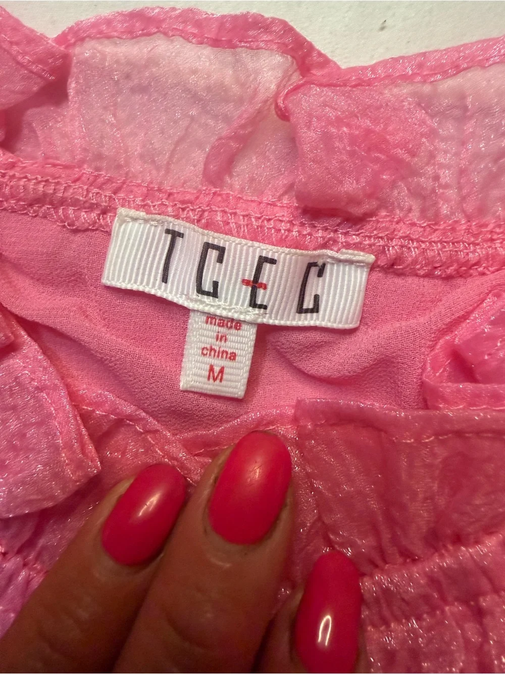 TCEC Pink Puff Sleeve Peplum Blouse